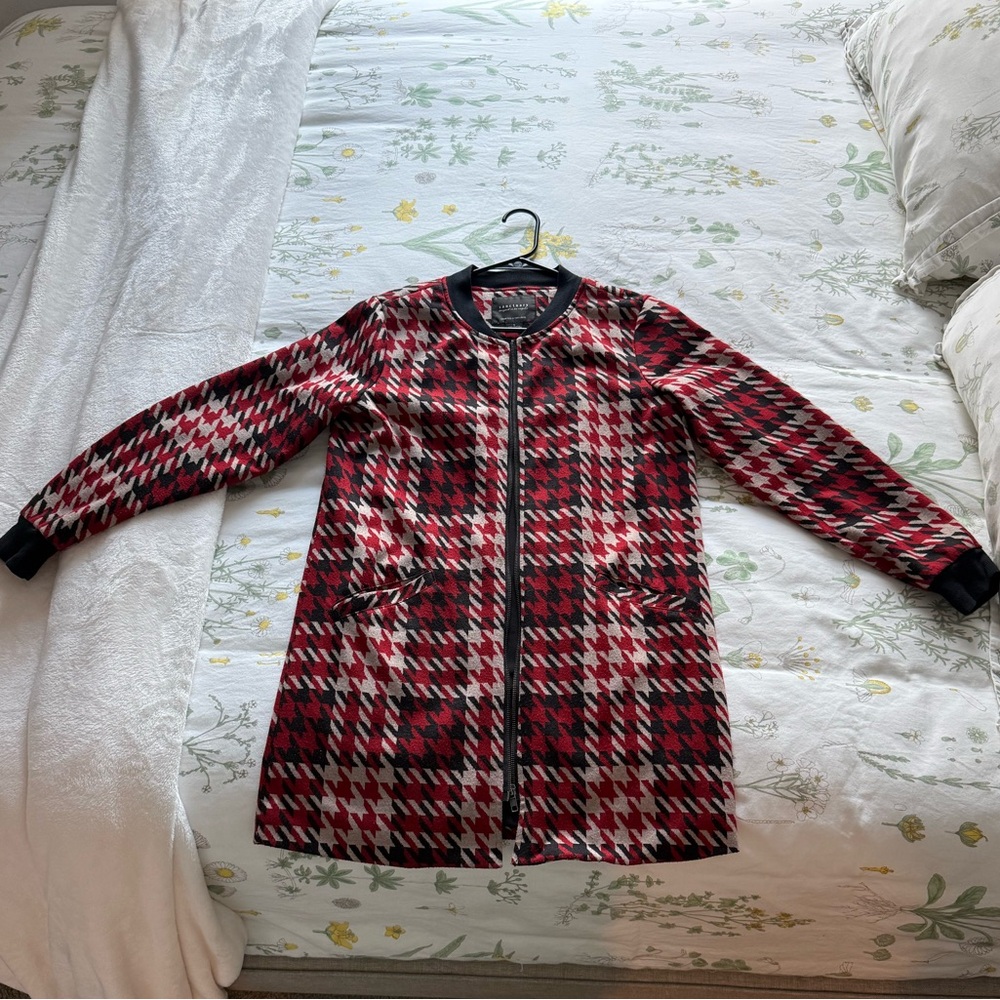 Sanctuary houndstooth long zip sweater jacket Small